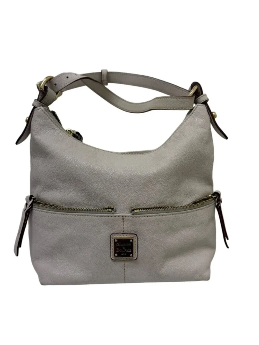 Dooney & Bourke Pebble Leather Shoulder Bag Ivory Hobo Lux Purse Gold Hardware
